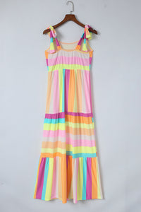 Striped Sleeveless Maxi Dress-Pimamour