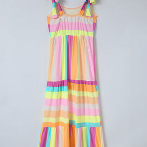 Striped Sleeveless Maxi Dress-Pimamour