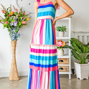 Striped Sleeveless Maxi Dress-Pimamour