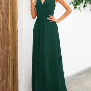 Surplice Neck Sleeveless Maxi Dress-Pimamour