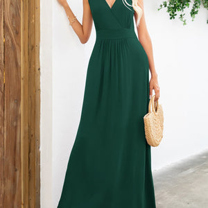 Surplice Neck Sleeveless Maxi Dress-Pimamour