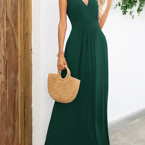 Surplice Neck Sleeveless Maxi Dress-Pimamour