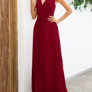 Surplice Neck Sleeveless Maxi Dress-Pimamour