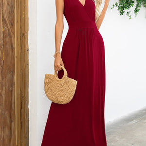 Surplice Neck Sleeveless Maxi Dress-Pimamour