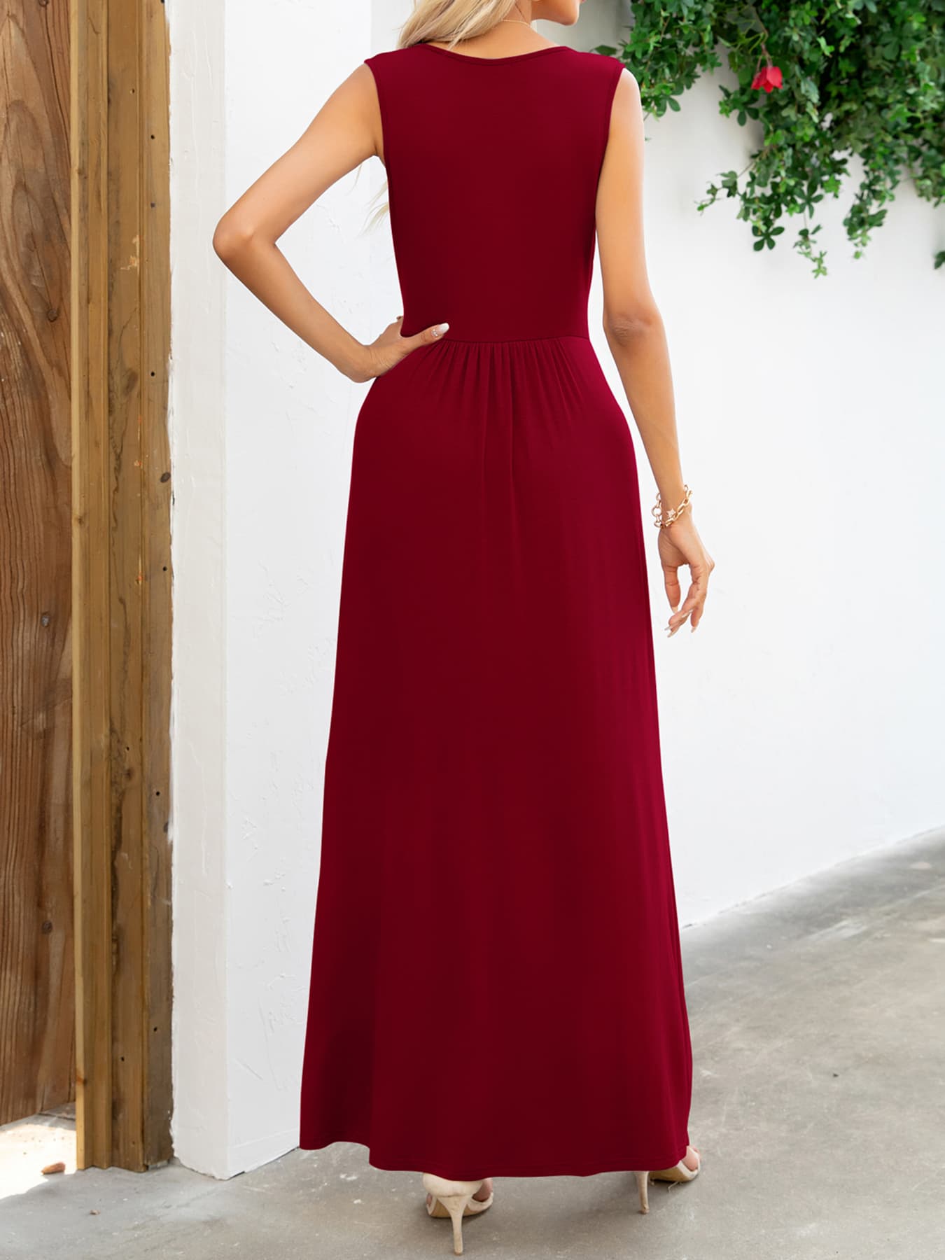 Surplice Neck Sleeveless Maxi Dress-Pimamour