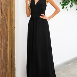 Surplice Neck Sleeveless Maxi Dress-Pimamour