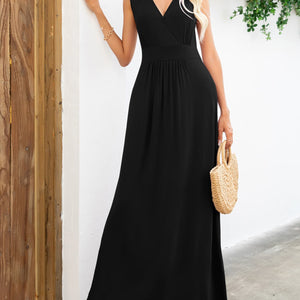 Surplice Neck Sleeveless Maxi Dress-Pimamour