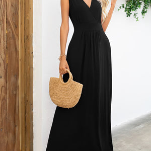 Surplice Neck Sleeveless Maxi Dress-Pimamour