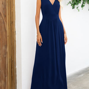 Surplice Neck Sleeveless Maxi Dress-Pimamour