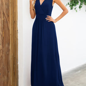 Surplice Neck Sleeveless Maxi Dress-Pimamour