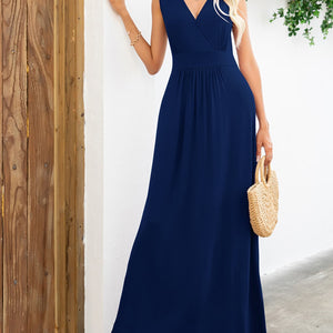 Surplice Neck Sleeveless Maxi Dress-Pimamour