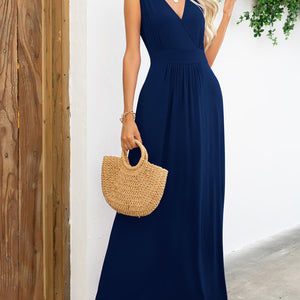 Surplice Neck Sleeveless Maxi Dress-Pimamour