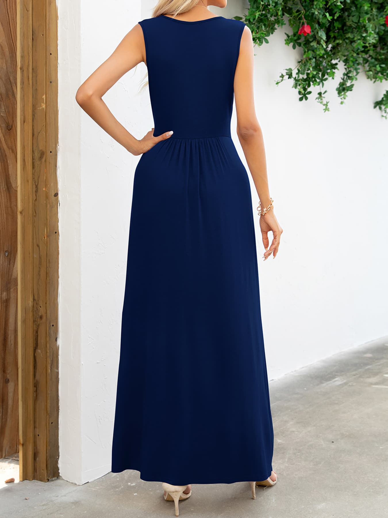 Surplice Neck Sleeveless Maxi Dress-Pimamour