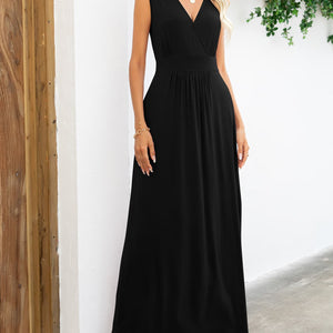 Surplice Neck Sleeveless Maxi Dress-Pimamour