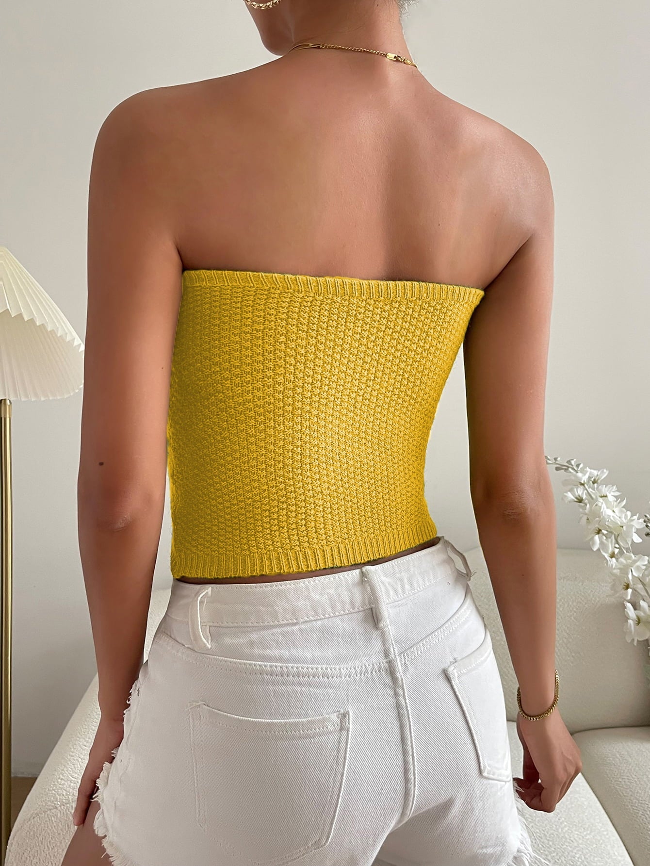 Sweetheart Neck Knit Tube Top-Pimamour