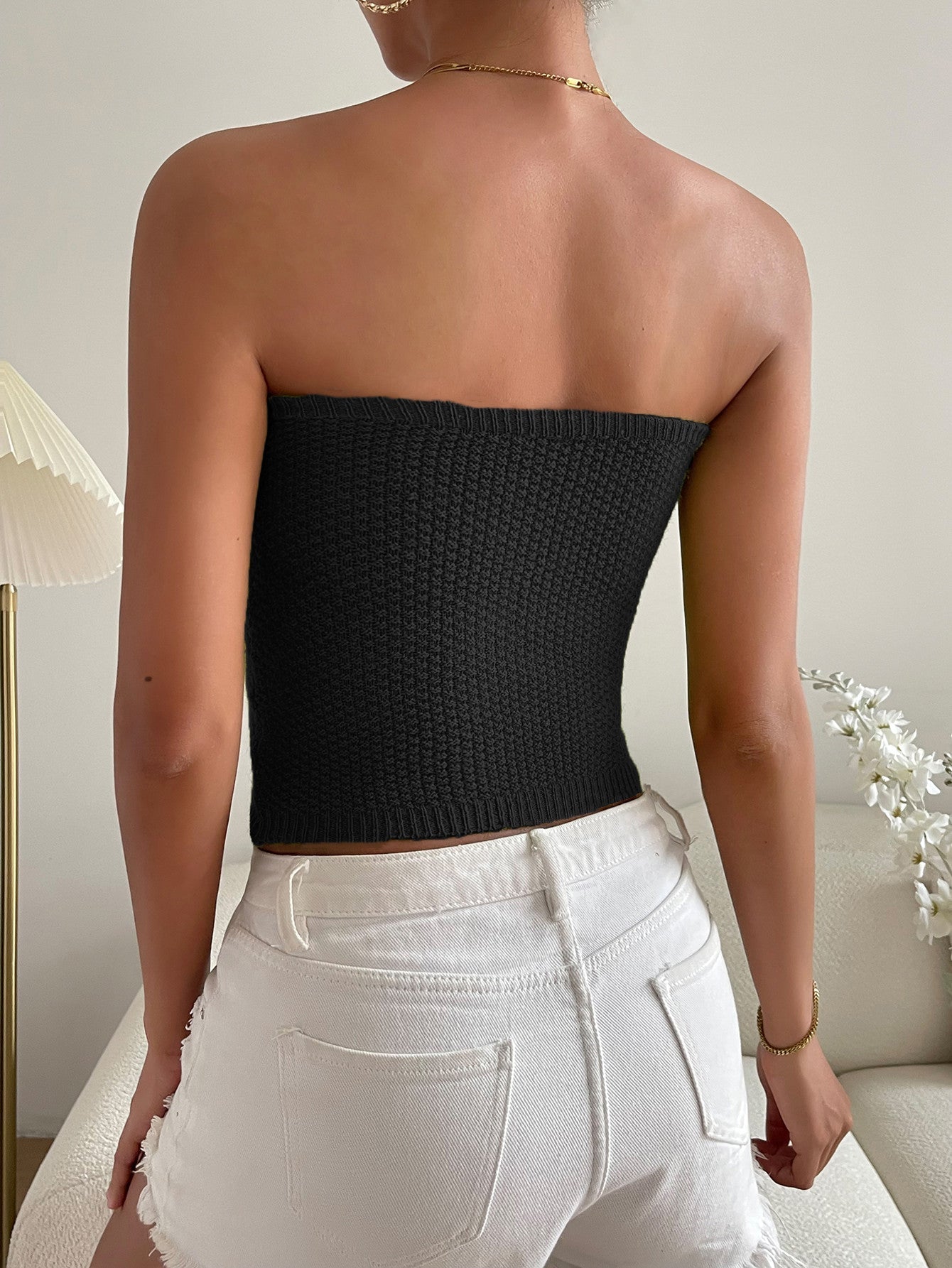 Sweetheart Neck Knit Tube Top-Pimamour