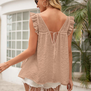 Tie Back V-Neck Ruffled Blouse-Pimamour