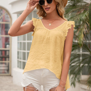 Tie Back V-Neck Ruffled Blouse-Pimamour