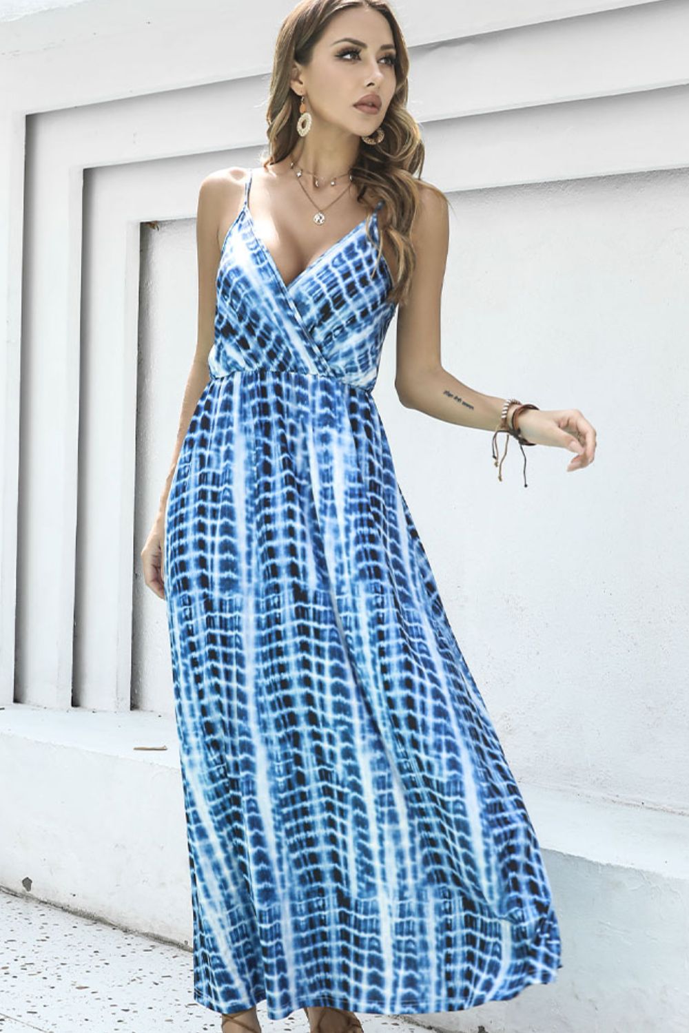 Tie-Dye Spaghetti Strap Maxi Dress-Pimamour