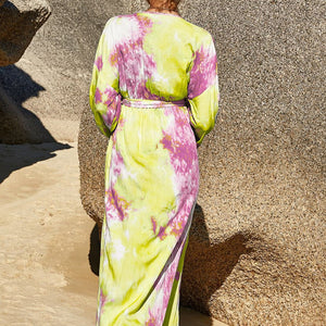 Tie Dye Wrap Maxi Dress-Pimamour