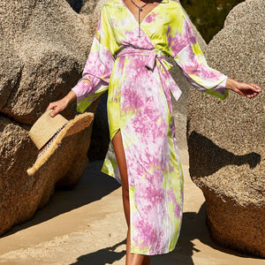 Tie Dye Wrap Maxi Dress-Pimamour