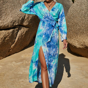 Tie Dye Wrap Maxi Dress-Pimamour