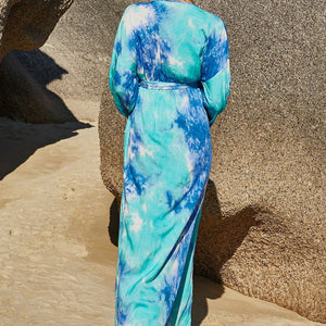 Tie Dye Wrap Maxi Dress-Pimamour