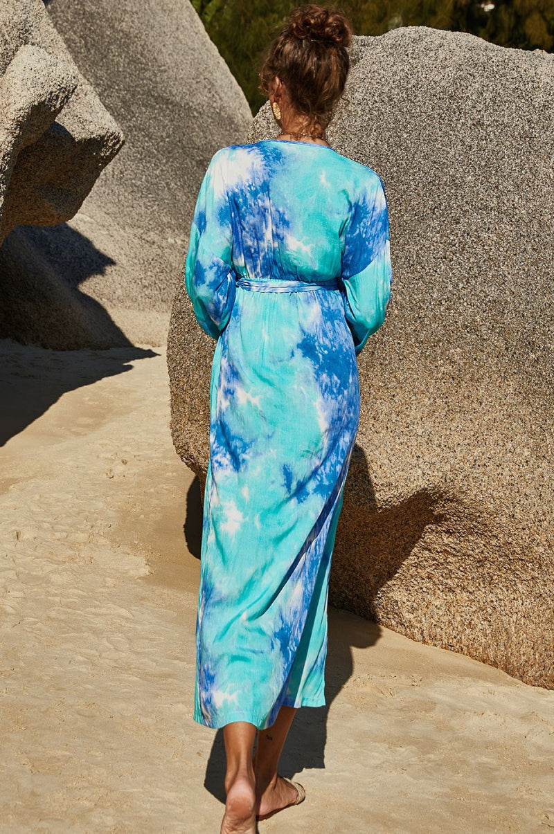 Tie Dye Wrap Maxi Dress-Pimamour