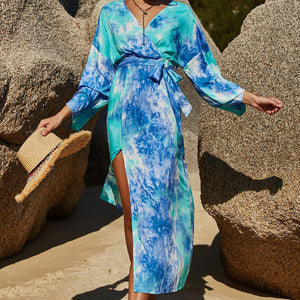 Tie Dye Wrap Maxi Dress-Pimamour