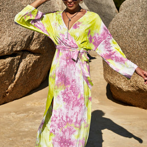 Tie Dye Wrap Maxi Dress-Pimamour