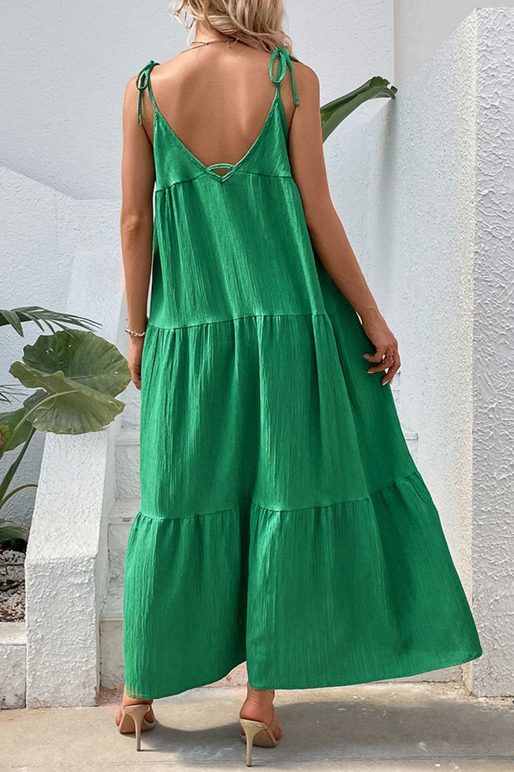 Tie-Shoulder Tiered Maxi Dress-Pimamour