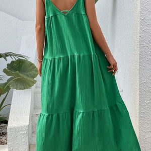 Tie-Shoulder Tiered Maxi Dress-Pimamour