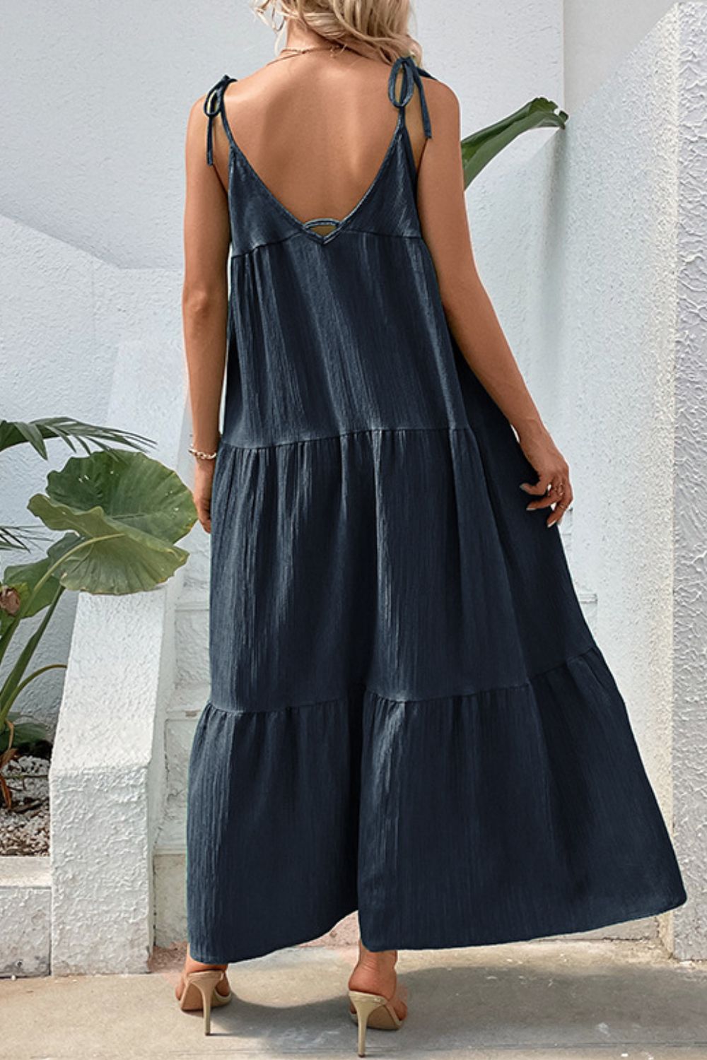 Tie-Shoulder Tiered Maxi Dress-Pimamour