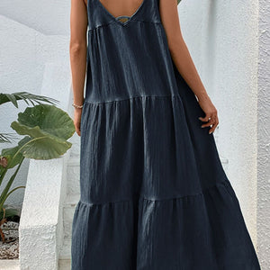 Tie-Shoulder Tiered Maxi Dress-Pimamour