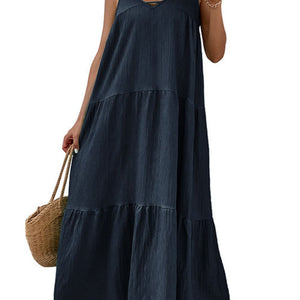 Tie-Shoulder Tiered Maxi Dress-Pimamour