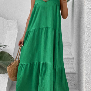 Tie-Shoulder Tiered Maxi Dress-Pimamour