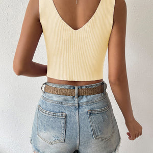 Twisted Cropped Knit Tank-Pimamour