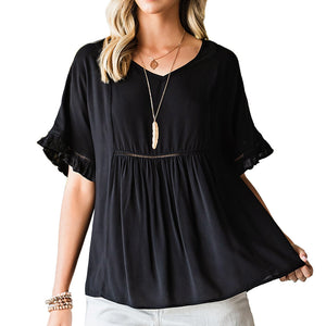 V-Neck Flounce Sleeve Babydoll Blouse-Pimamour