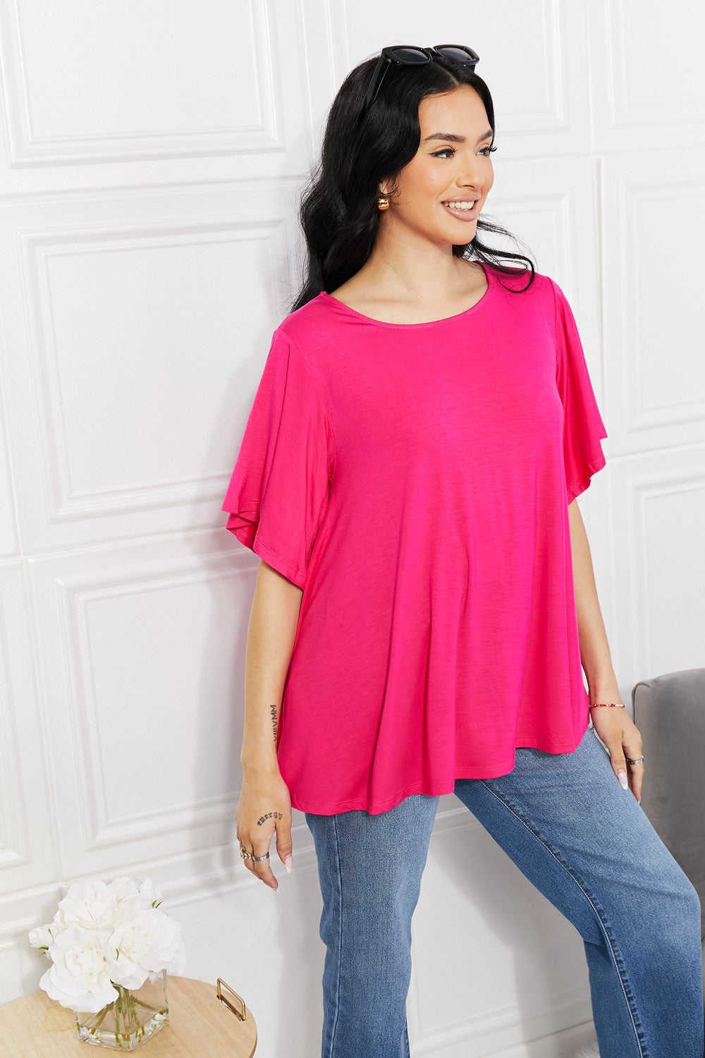 Yelete Full Size More Than Words Flutter Sleeve Top-Pimamour