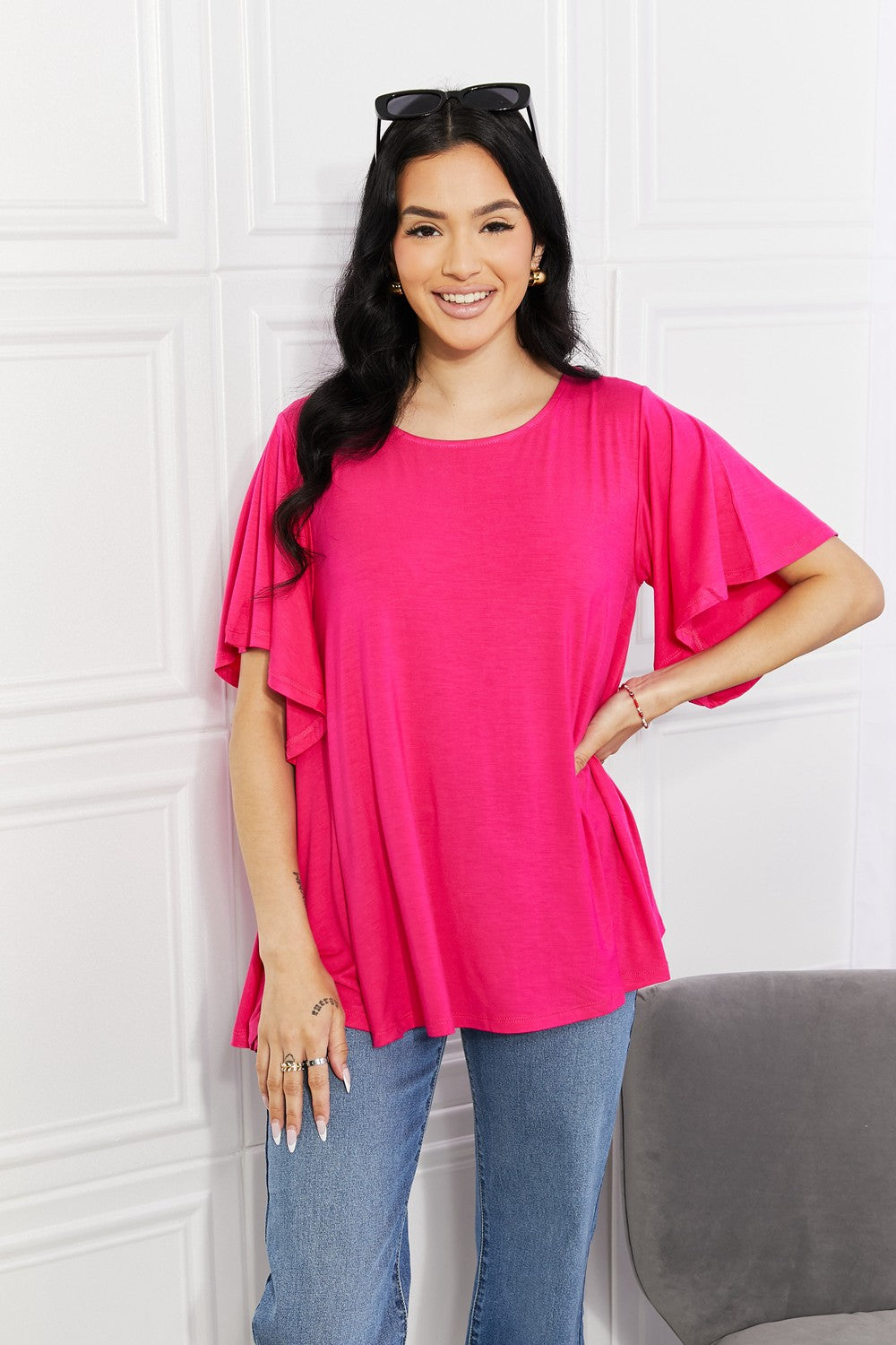 Yelete Full Size More Than Words Flutter Sleeve Top-Pimamour