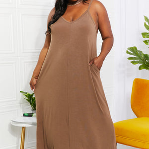 Zenana Full Size Beach Vibes Cami Maxi Dress in Mocha-Pimamour