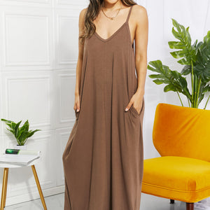 Zenana Full Size Beach Vibes Cami Maxi Dress in Mocha-Pimamour