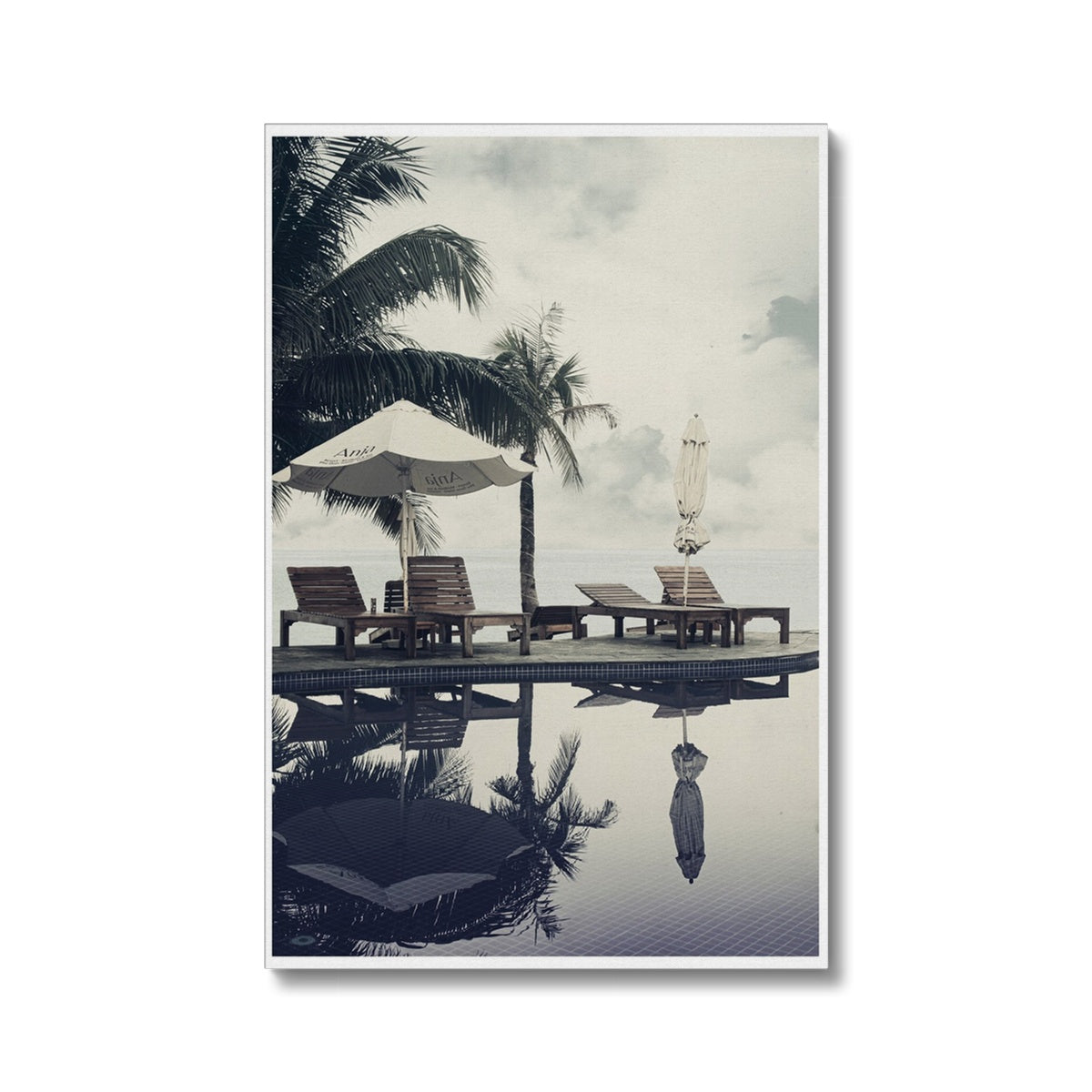 01C The lonely pool, the hidden beach and the palm tree- Faded colors fine art photography print - Printed on     Eco Canvas Pimamour Original Pimamour