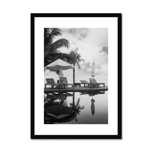 01A The lonely pool, the hidden beach and the palm tree - Black & White fine art photography print - Printed on   Framed & Mounted Print Pimamour Original Pimamour