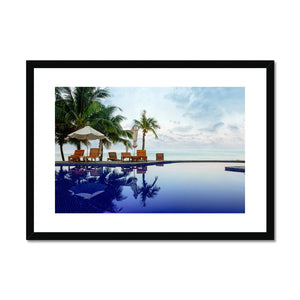 02F The lonely pool, the hidden beach and the palm tree - Cold colors fine art photography print - Printed on  Framed & Mounted Print Pimamour Original Pimamour