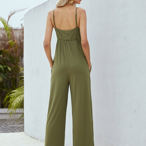 Adjustable Spaghetti Strap Jumpsuit with Pockets Pimamour