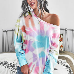 Tie-Dye Boat Neck Batwing Sleeve Tee Pimamour