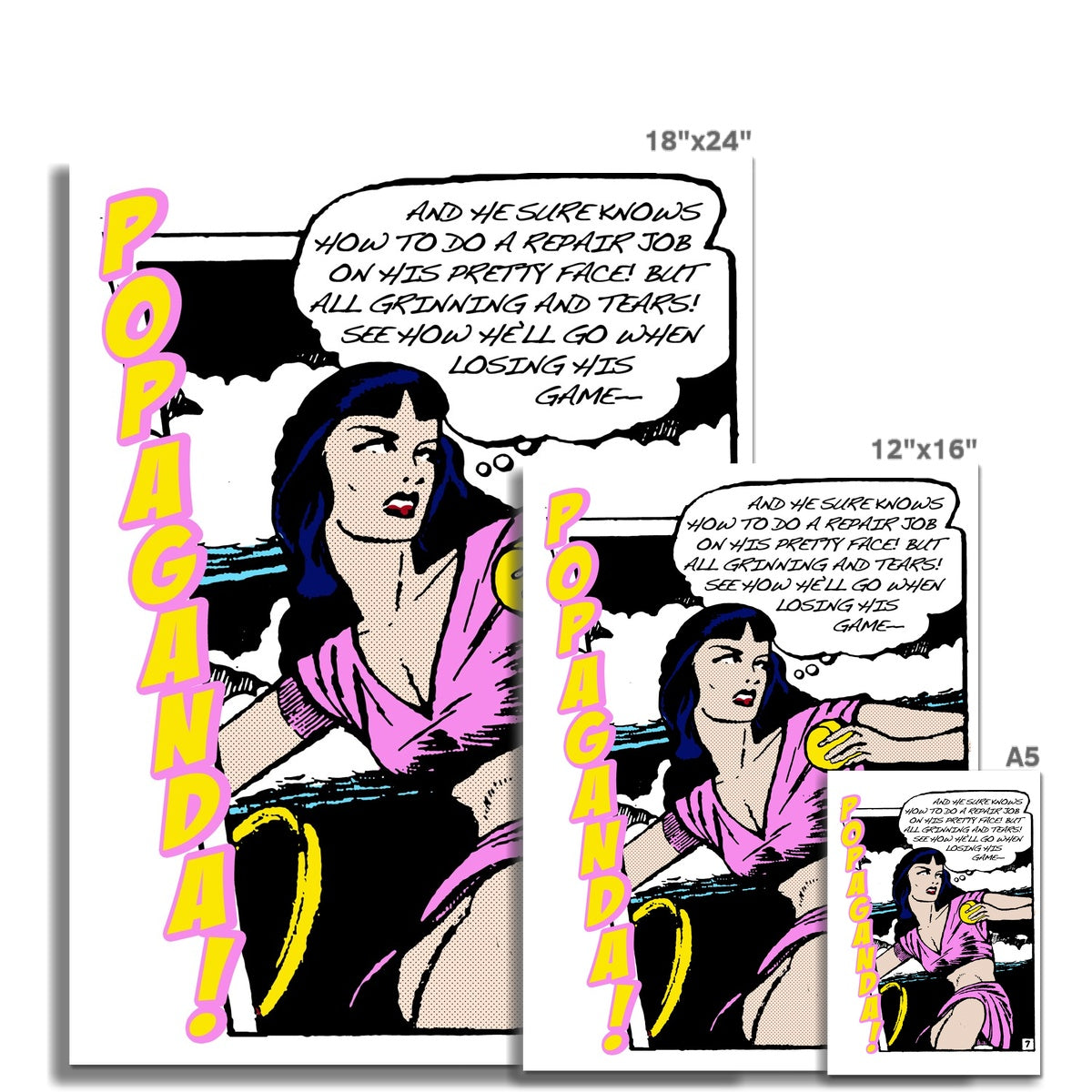 Popaganda Pop Art Vintage Comics 08 Fine Art Print Pimamour Exclusive Sarcastic & Ironic Lichtenstein-Like Design Pimamour