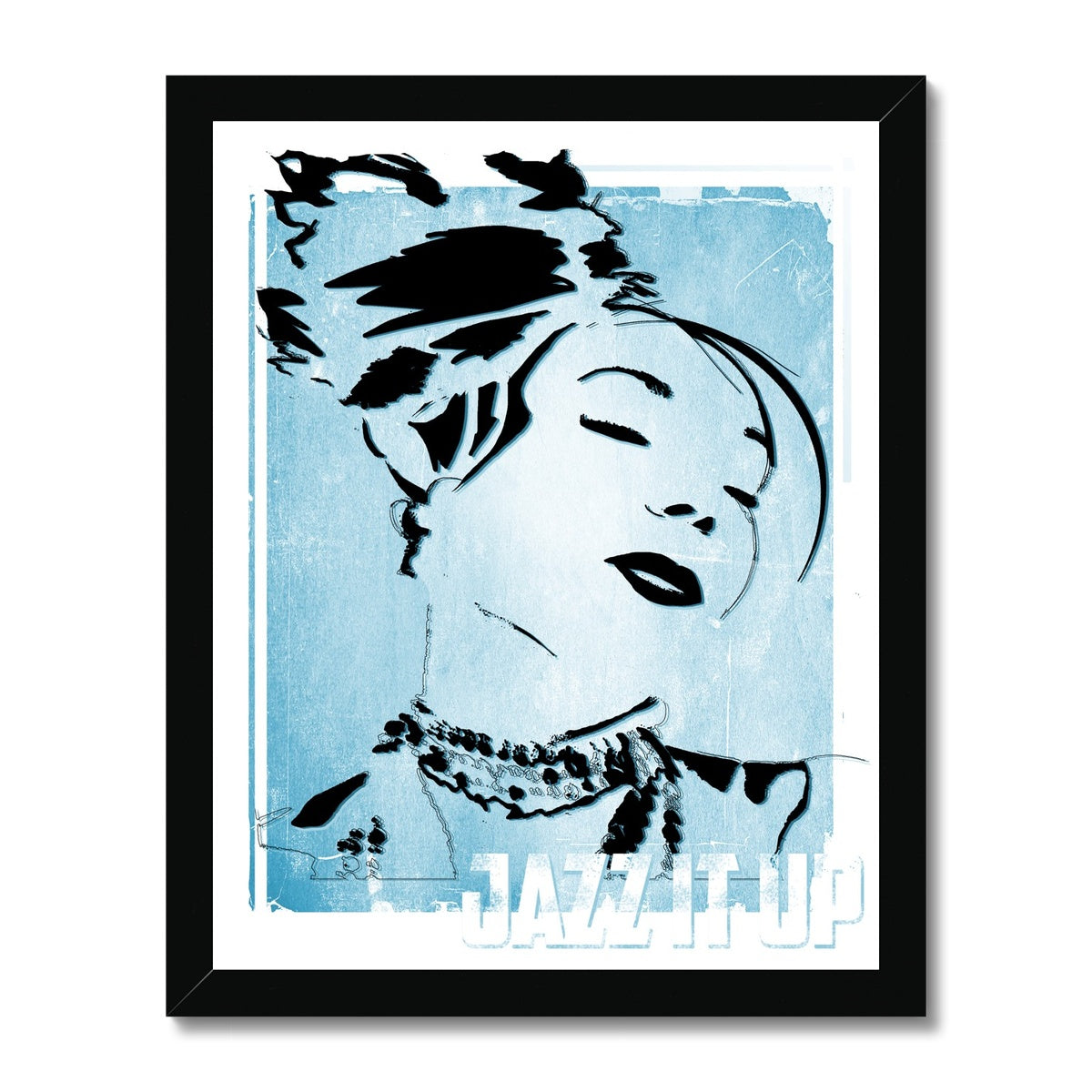 01 Blue Jazz It Up Framed Print Pimamour Exclusive Lady Jazz Singer Music Poster Art Pimamour