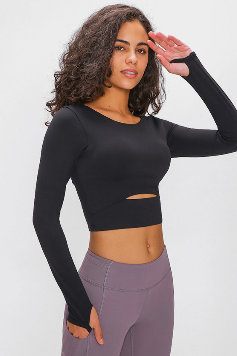 Long Sleeve Cropped Top With Sports Strap Pimamour